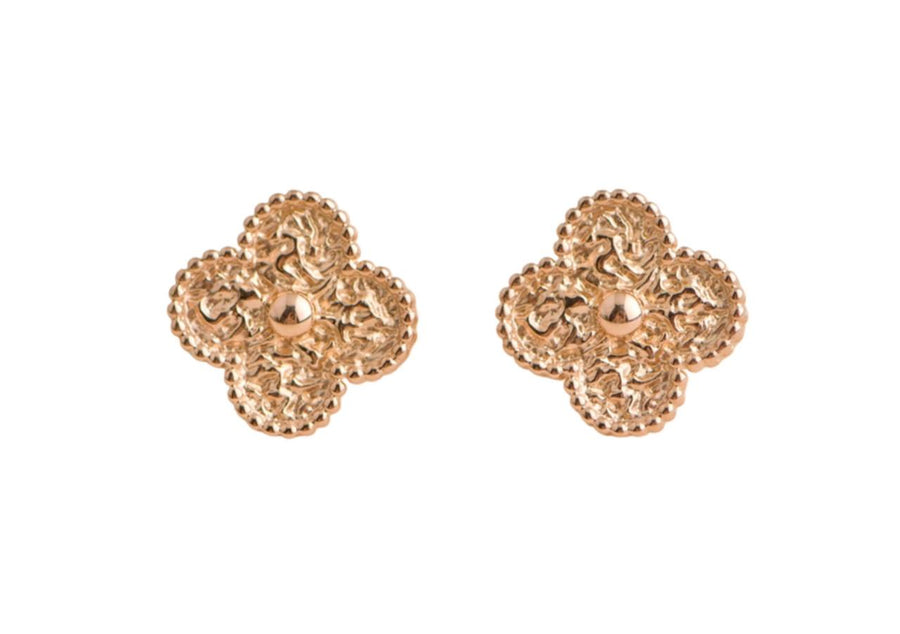 Van Cleef & Arpels Vintage Alhambra Hammered 18K Rose Gold Earrings