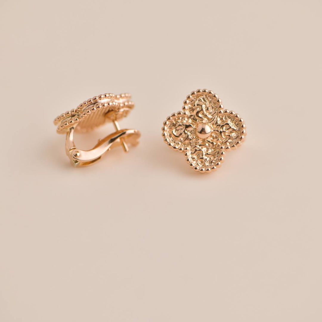 second hand Vintage Alhambra Hammered 18K Rose Gold Earrings