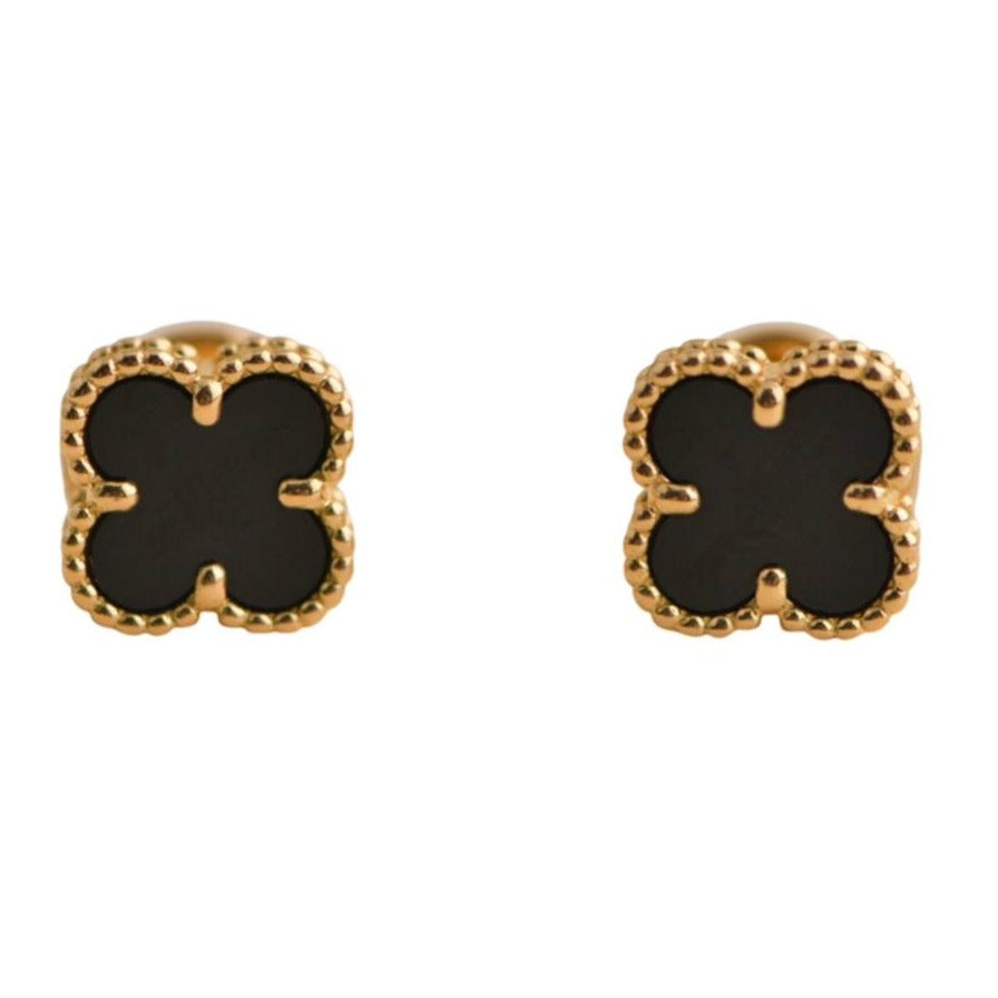 Van Cleef & Arpels Sweet Alhambra Black Onyx Yellow Gold Earrings