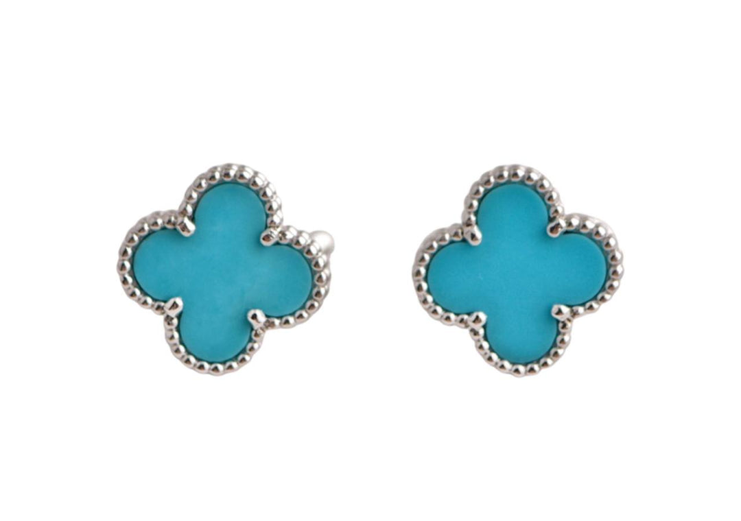 Pre-loved Van Cleef & Arpels Vintage Alhambra Turquoise White Gold Earrings