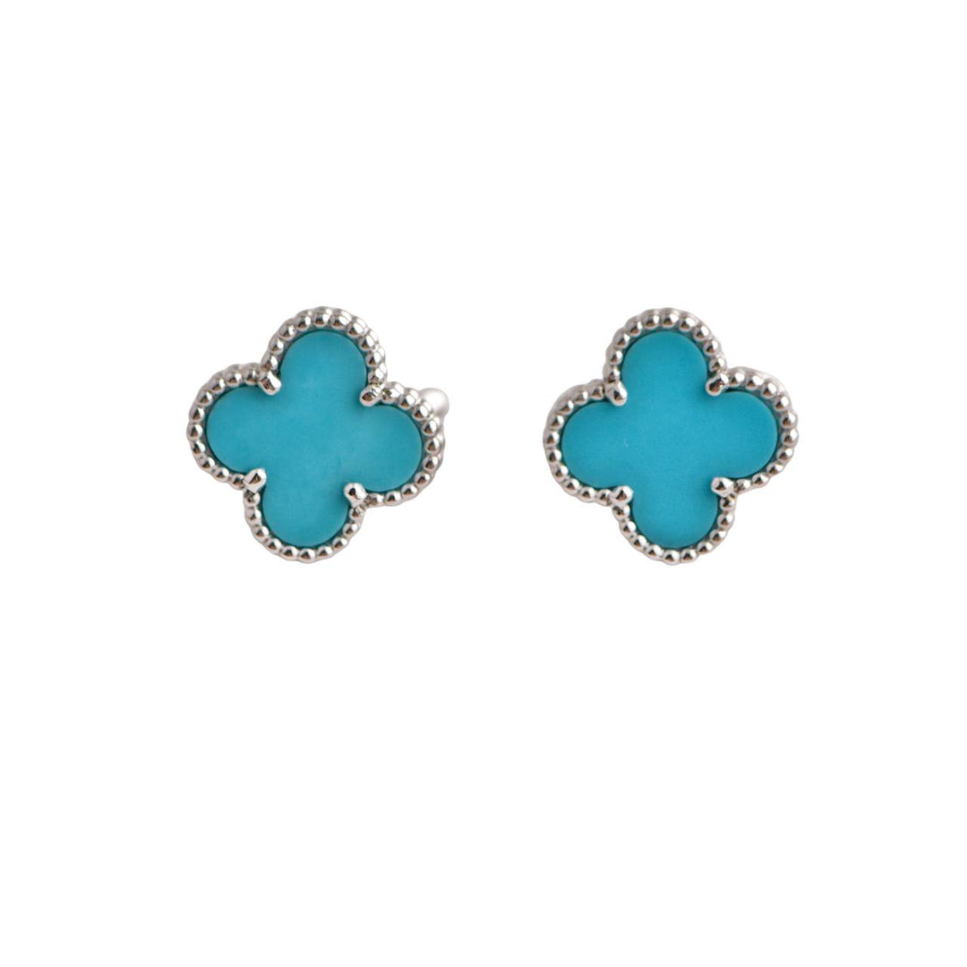 Pre-loved Van Cleef Vintage Alhambra Turquoise White Gold Earrings