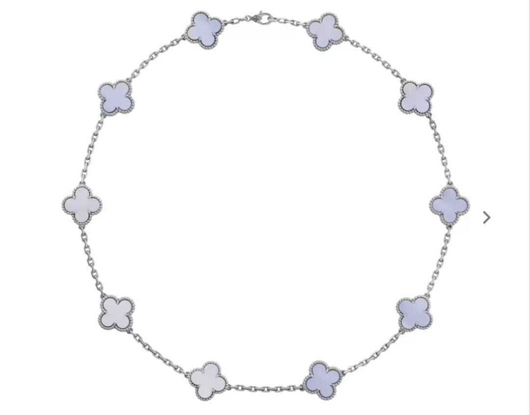 Pre-loved Van Cleef & Arpels Vintage Alhambra 10 Motif Chalcedony White Gold Pendant Necklace