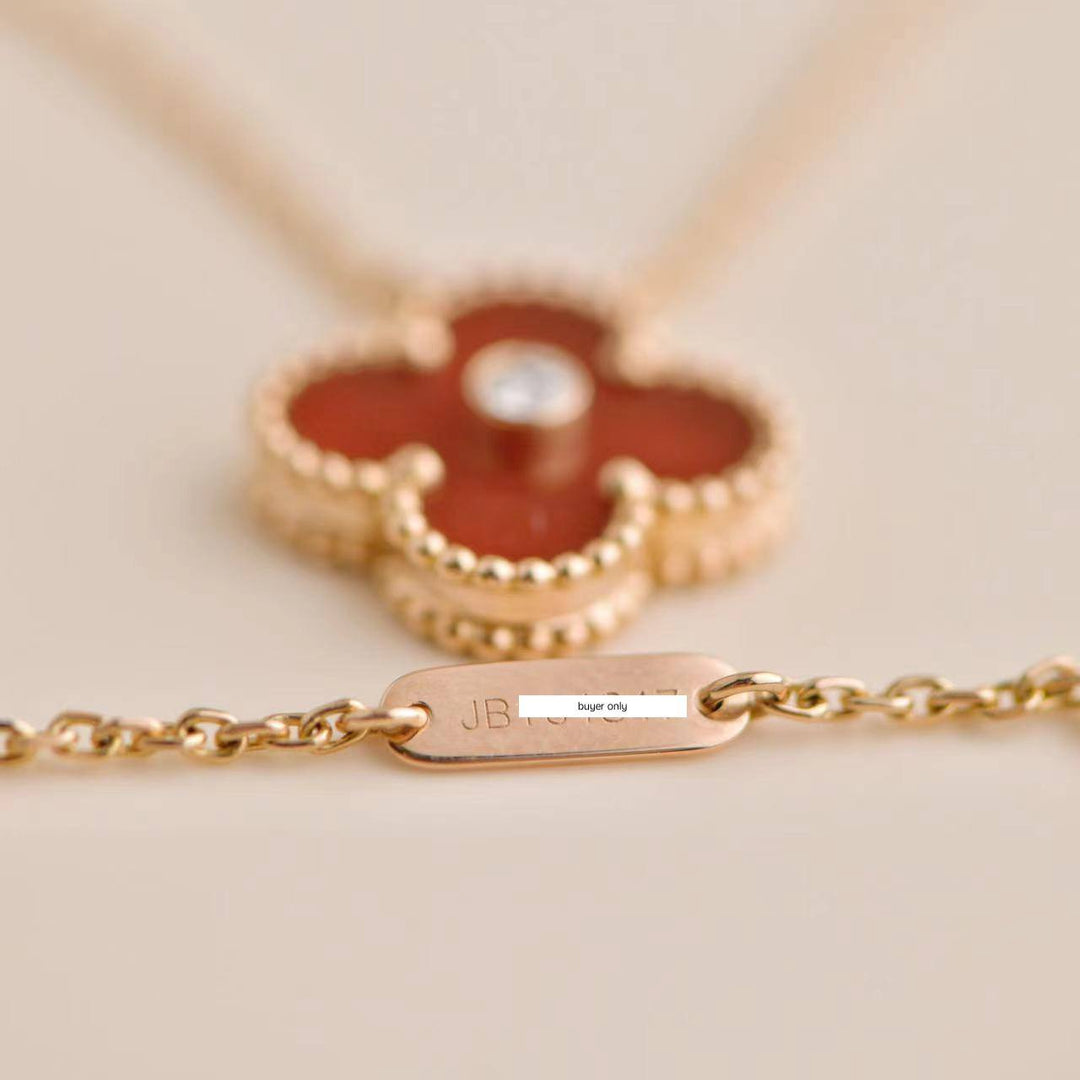 Second Hand Van Cleef Vintage Alhambra Diamond Carnelian Limited Edition Rose Gold Pendant Necklace