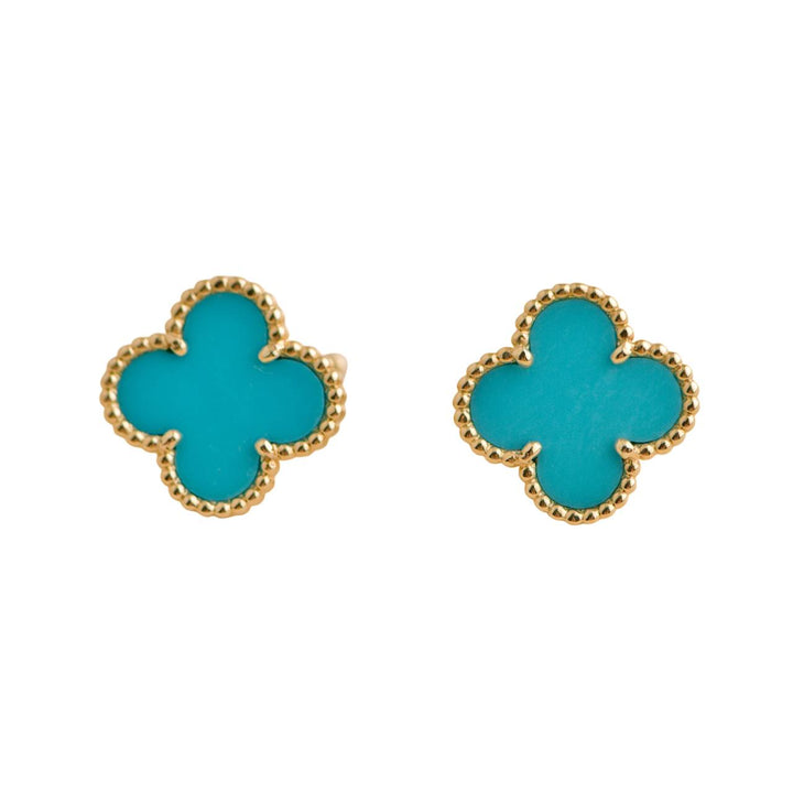 Van Cleef & Arpels Vintage Alhambra Turquoise Yellow Gold Earrings