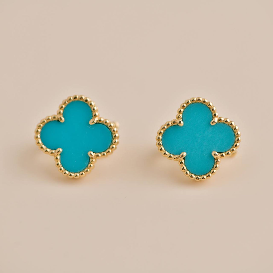 Van Cleef & Arpels Vintage Alhambra Turquoise Yellow Gold Earrings