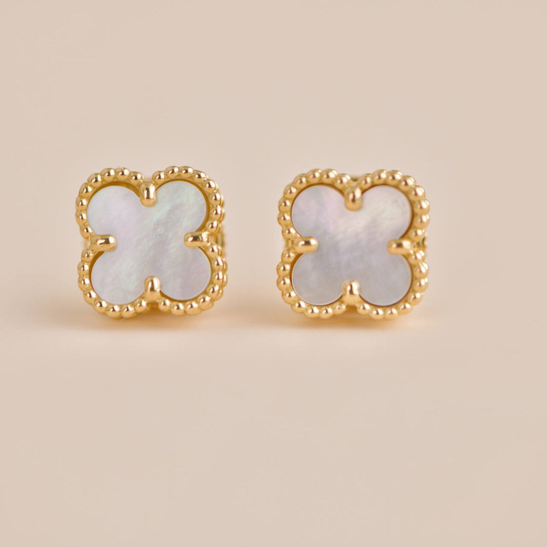 Second Hand Van Cleef & Arpels Sweet Alhambra Mother of Pearl Yellow Gold Earrings