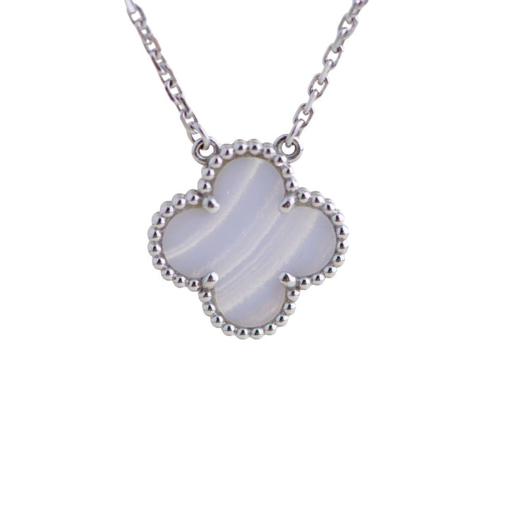 Pre-loved Van Cleef & Arpels Chalcedony White Gold Vintage Alhambra Pendant Necklace