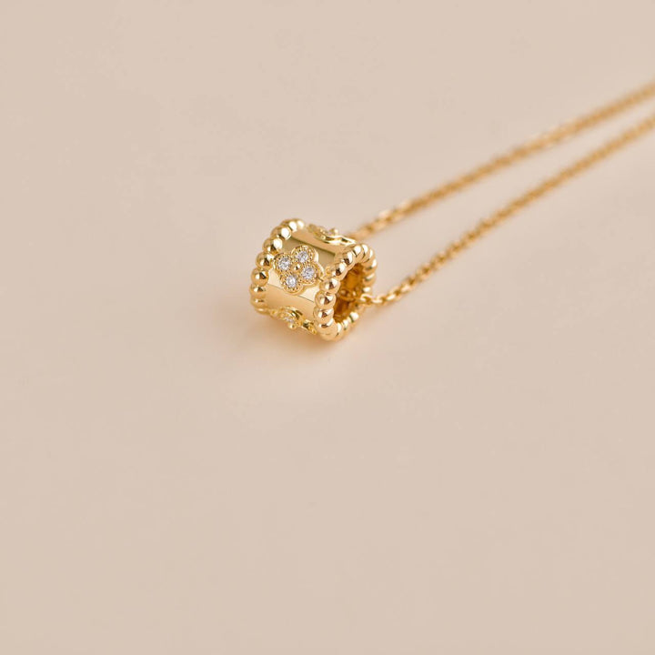 Second Hand Van Cleef Perlée Diamond Flower 18K Yellow Gold Pendant Necklace