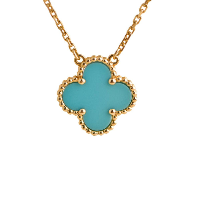 Van Cleef & Arpels Vintage Alhambra Turquoise Yellow Gold Pendant Necklace