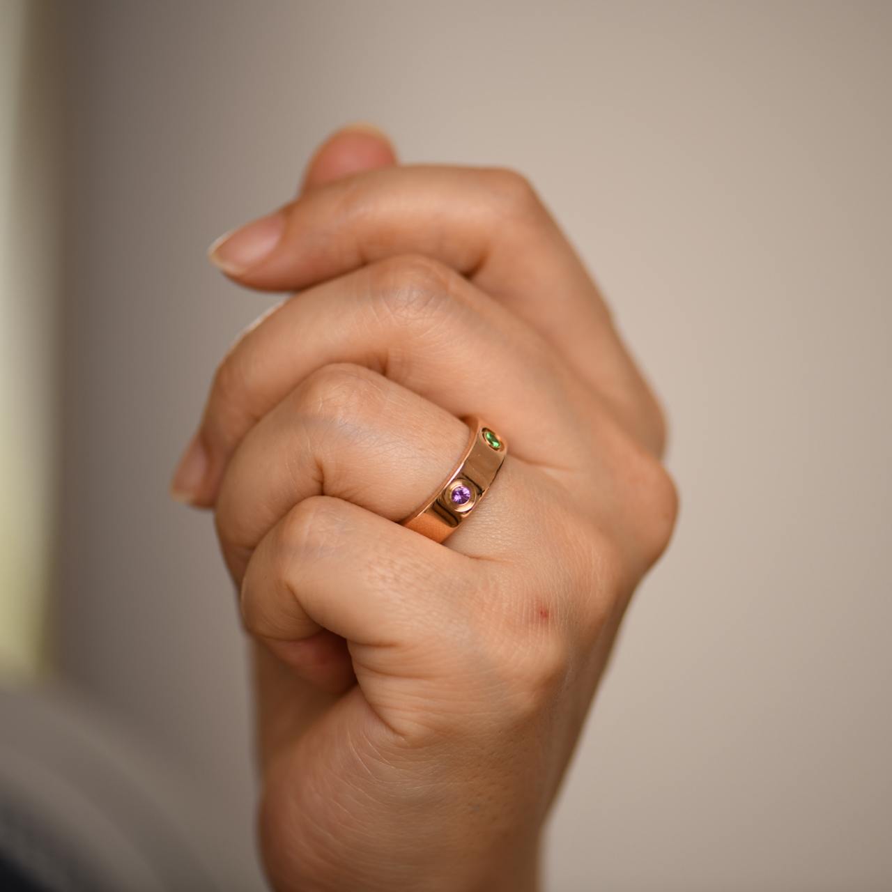 Cartier Love Rainbow Multi Gem 18K Rose Gold Ring Size 54