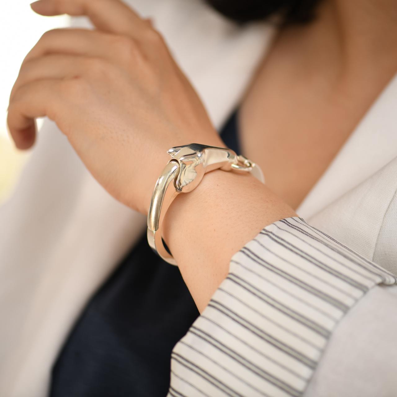 Hermès Galop Sterling Silver Bracelet Small Model Size ST
