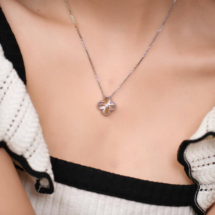 Used Van Cleef & Arpels Vintage Alhambra Diamond Guilloché 18K Rose White Gold 2024 Holiday Necklace