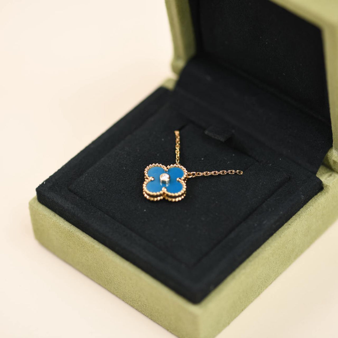 Preloved Van Cleef & Arpels Diamond Celestial Blue Sèvres Porcelain 2019 Holiday Pendant Necklace