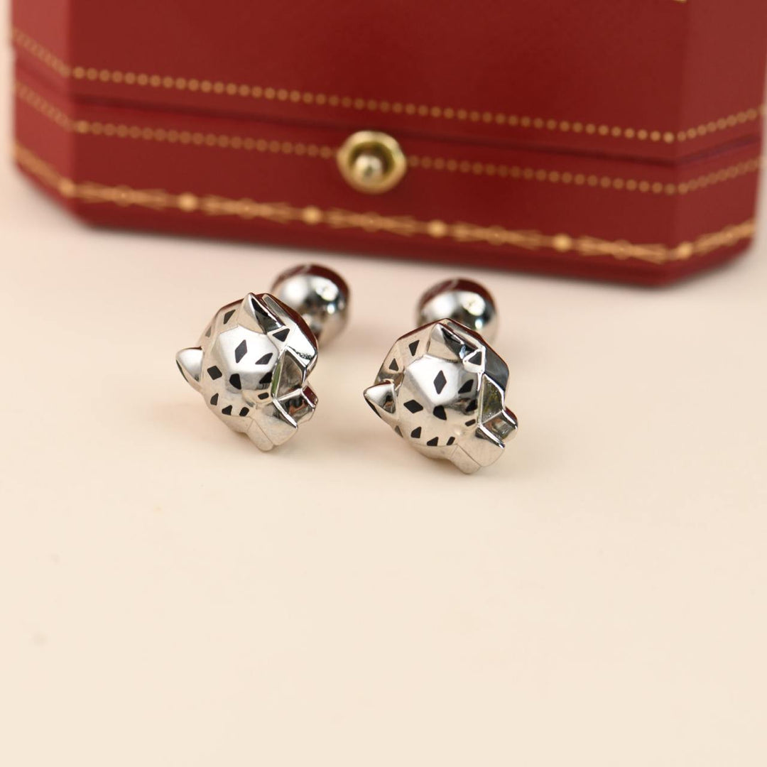 Cartier Panthère Green Jade Lacquer Sterling Silver Cufflinks