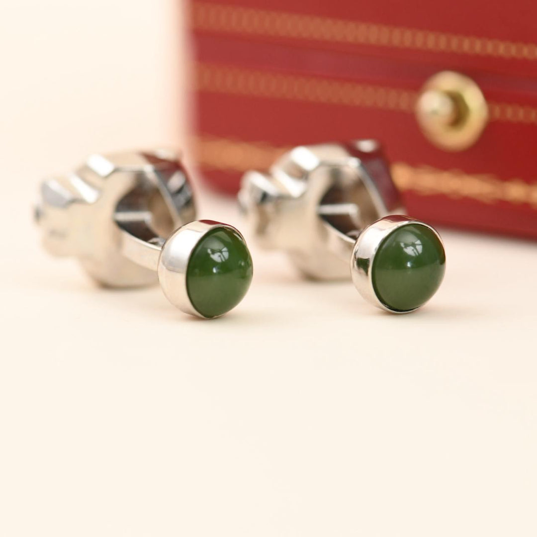 Cartier Panthère Green Jade Lacquer Sterling Silver Cufflinks