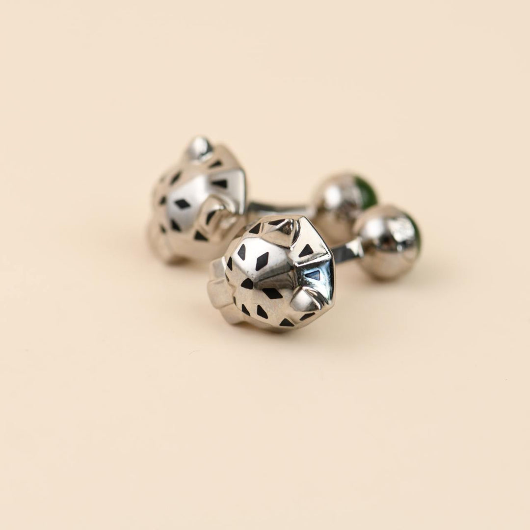 Cartier Panthère Green Jade Lacquer Sterling Silver Cufflinks