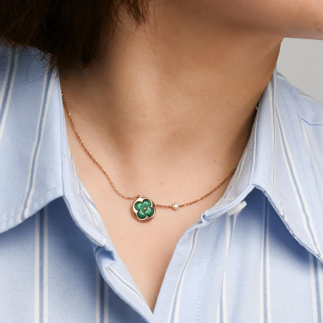 Louis Vuitton 18K Malachite Diamond Blossom 18K Rose Gold Pendant Necklace