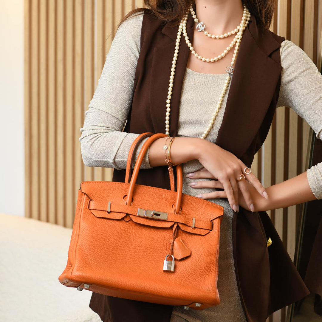 Hermès Birkin 30 Orange Togo Leather Palladium Hardware Handbag