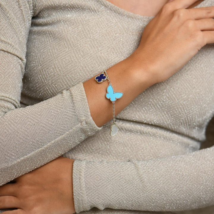 Van Cleef & Arpels Lucky Alhambra Turquoise Pearl Lapis Lazuli 18K White Gold Bracelet