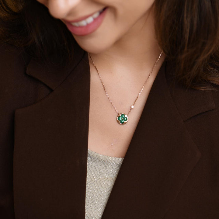 Preowned Louis Vuitton 18K Malachite Diamond Blossom 18K Rose Gold Pendant Necklace