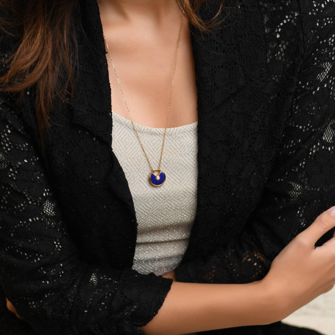 Cartier Amulette De Cartier Diamond Lapis Lazuli 18K Yellow Gold Necklace