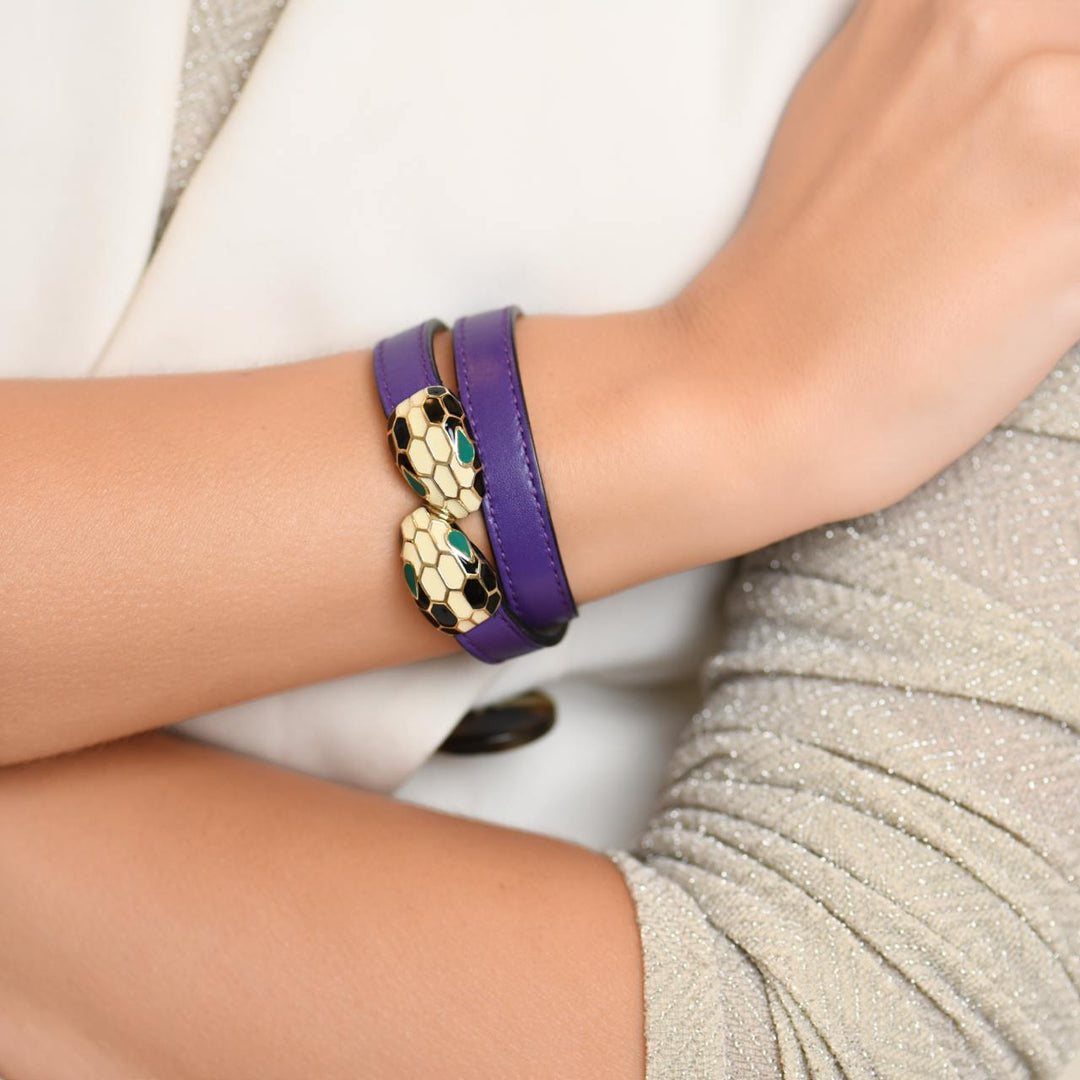 Bvlgari Serpenti Forever Enamel Purple Leather Bracelet