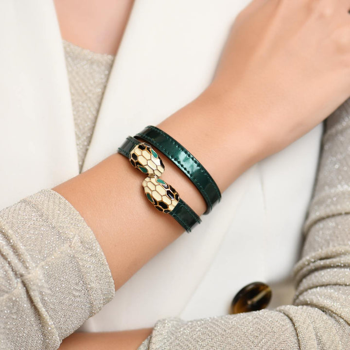 Used Bvlgari Serpenti Forever Enamel Leather Bracelet Size M