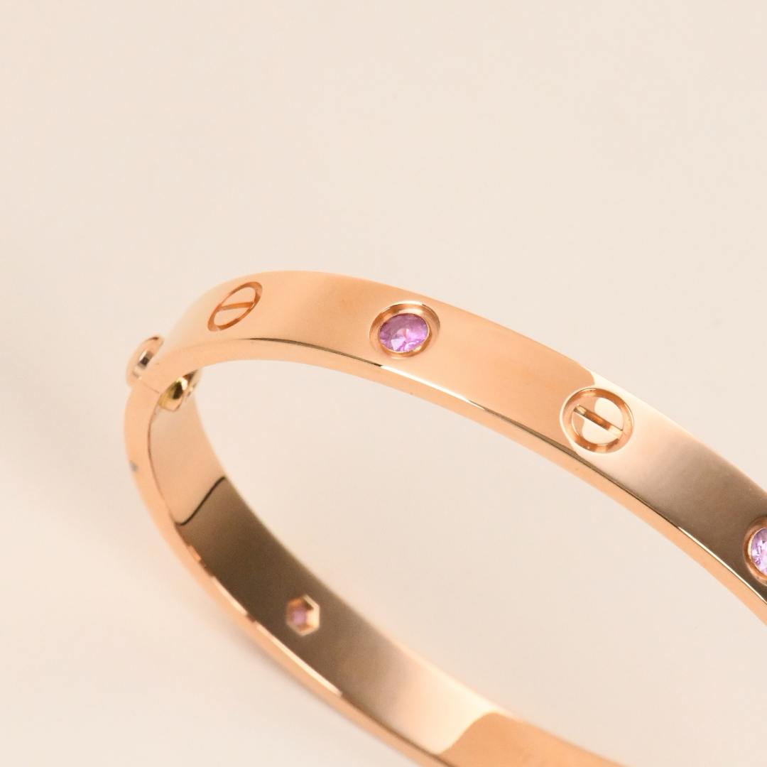 Second Hand Cartier Love 4 Pink Sapphire 18k Rose Gold Bracelet 