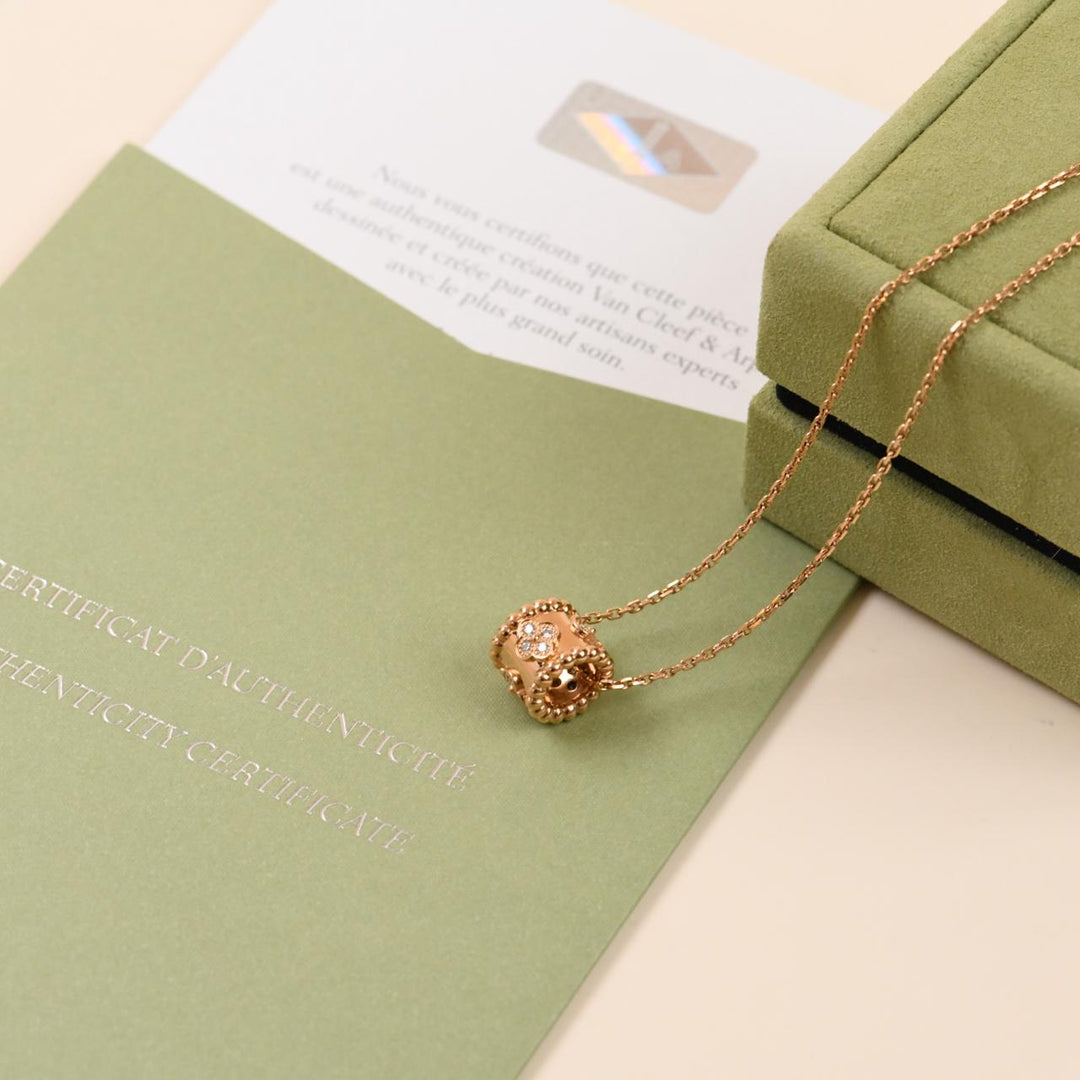 Preowned Van Cleef & Arpels Perlée Clovers Diamond Pendant Necklace