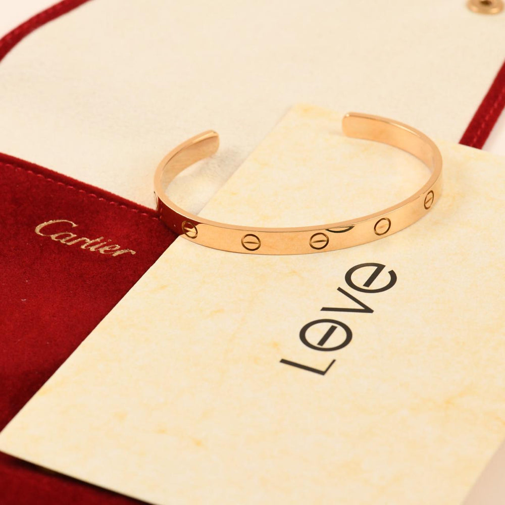 Preowned Cartier Love Cuff 18K Yellow Gold Bracelet Size 18