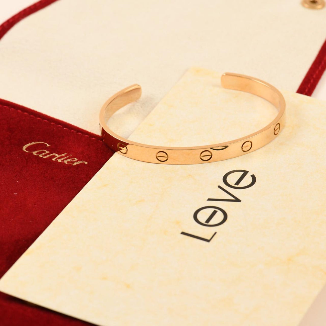 Preowned Cartier Love Cuff 18K Yellow Gold Bracelet Size 18