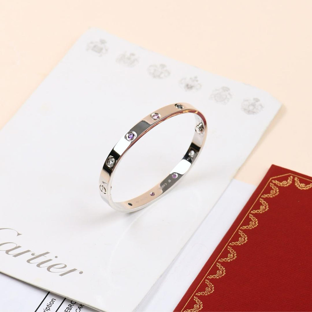 Cartier Love Rainbow Multi-gem White Gold Bracelet Size 17