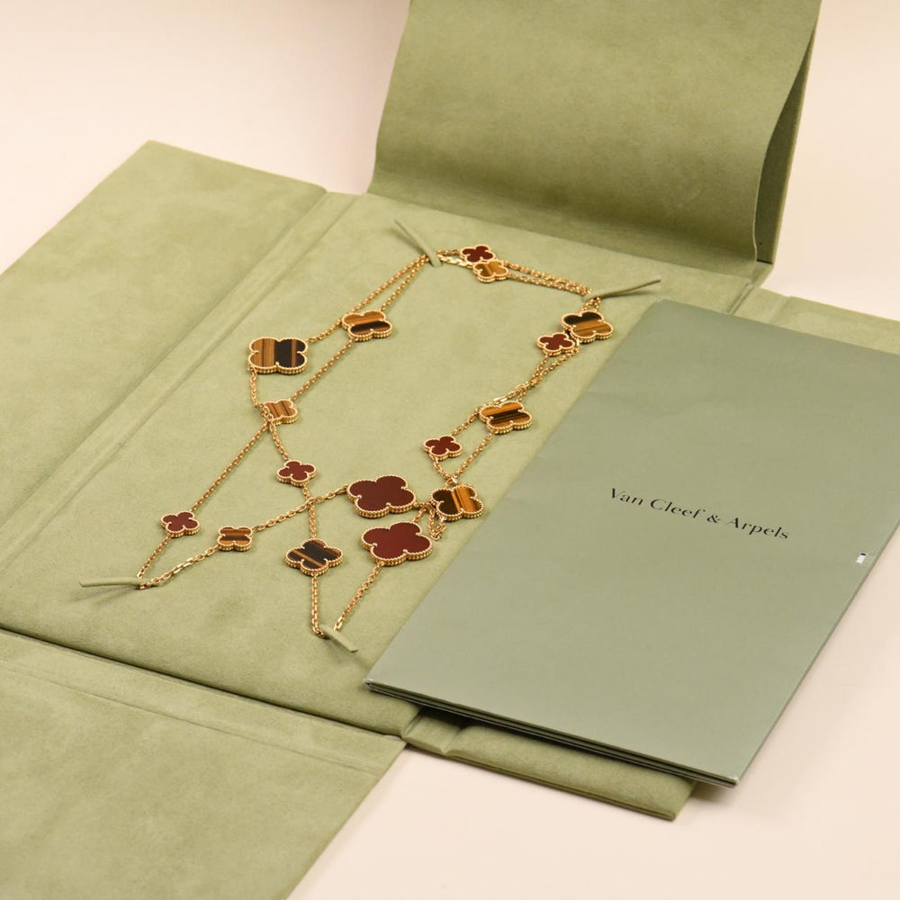 Van Cleef & Arpels Magic Alhambra 16 Motif Carnelian Tiger's Eye Necklace
