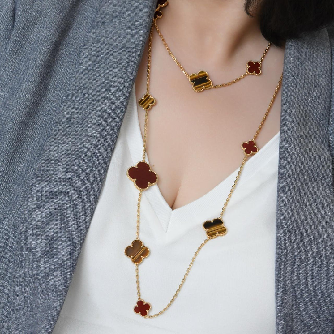 Preowned Van Cleef Magic Alhambra 16 Motif Necklace for sale