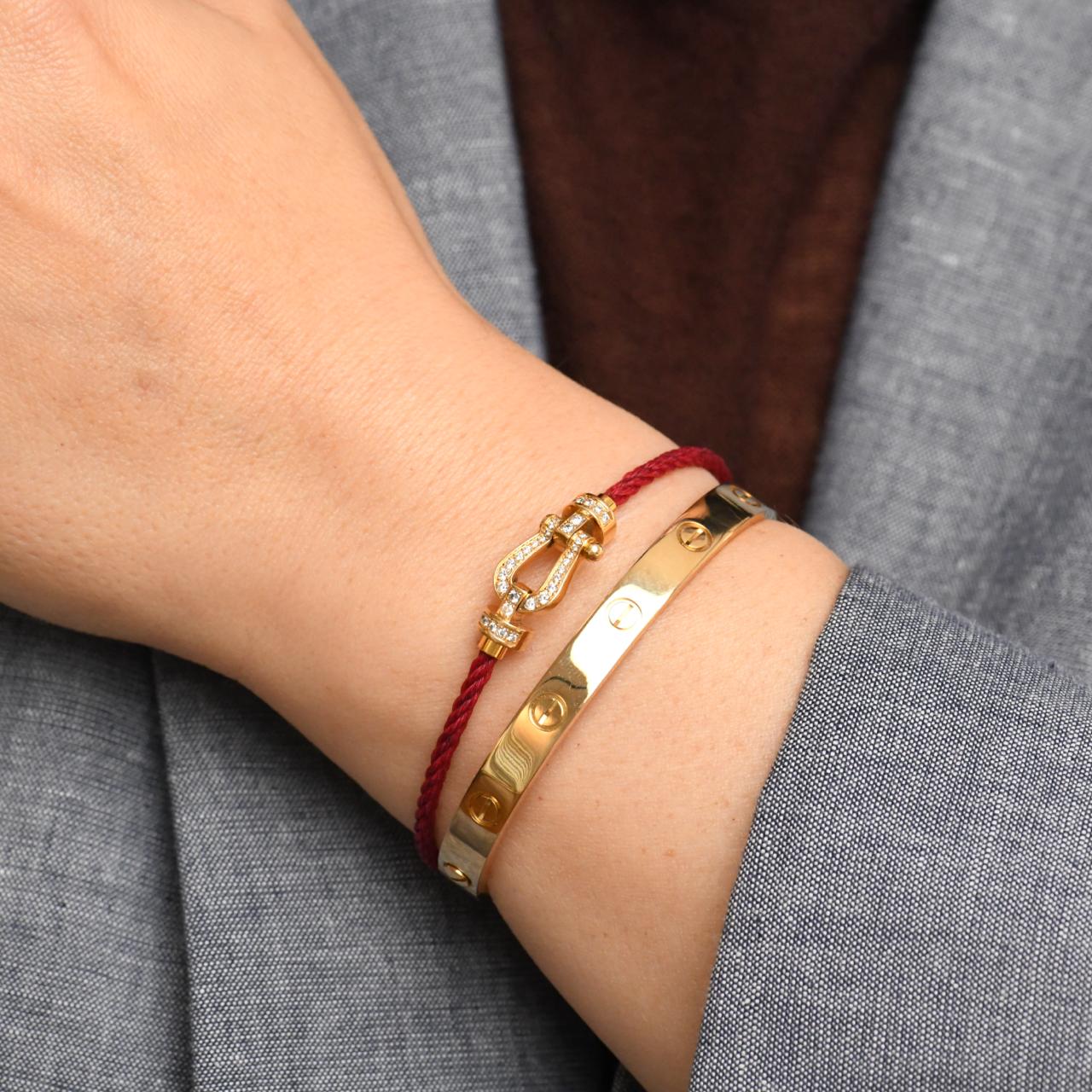 Fred Force 10 Diamond 18K Yellow Gold Red Cord Bracelet Medium