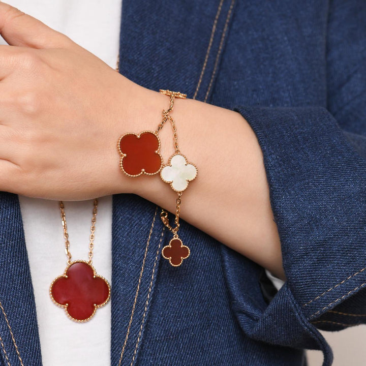 Preloved Van Cleef VIP Magic Alhambra Carnelian Coral and Mother of Pearl Bracelet