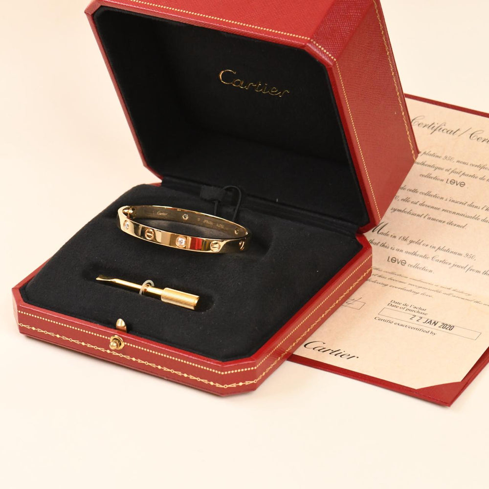 preowned Cartier love bracelet 4 diamond size 17