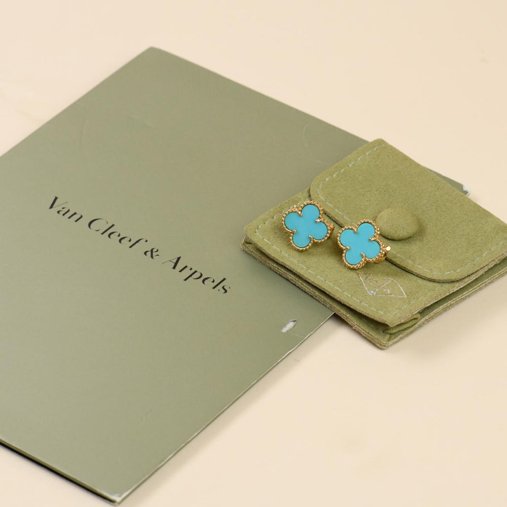Van Cleef Alhambra Turquoise Yellow Gold Earrings
