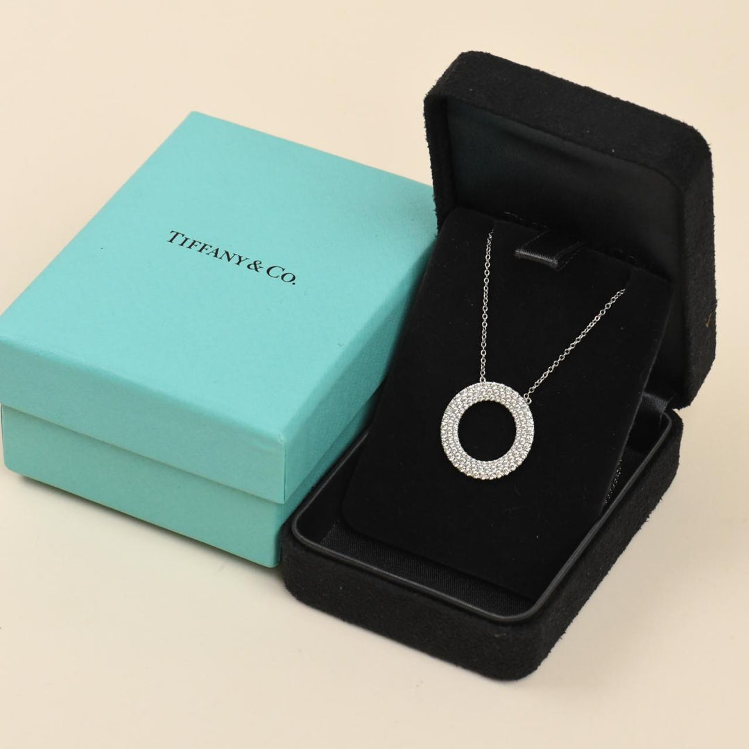 Tiffany & Co. Metro Three-Row Diamond 18K White Gold Circle Pendant Necklace