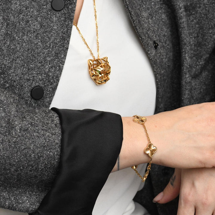 Second Hand Van Cleef & Arpels Vintage Alhambra Guilloché 5 Motifs Yellow Gold Bracelet