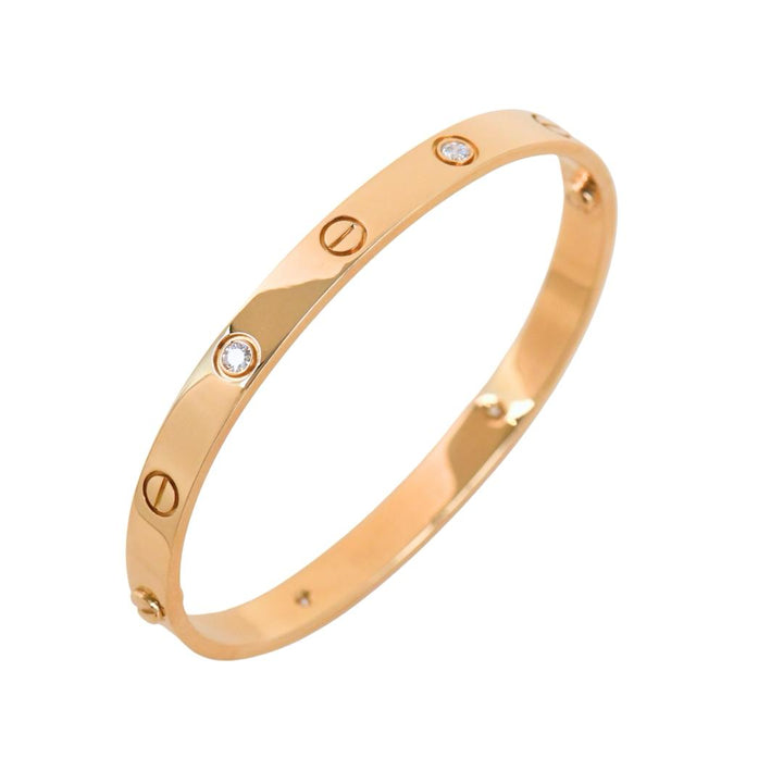 Preloved Cartier Love 4 Diamond Yellow Gold Bracelet Size 18