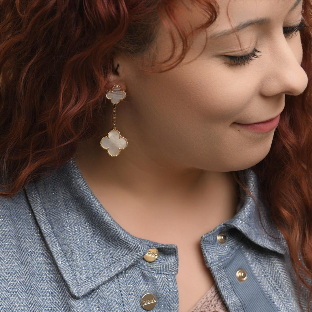 Second Hand Authentic Full set Van Cleef Magic Alhambra 2-Motif Earrings in 18K yellow gold with Mother of Pearl