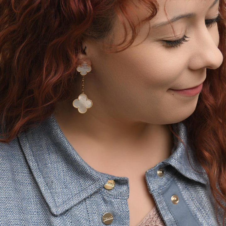 Second Hand Authentic Full set Van Cleef Magic Alhambra 2-Motif Earrings in 18K yellow gold with Mother of Pearl