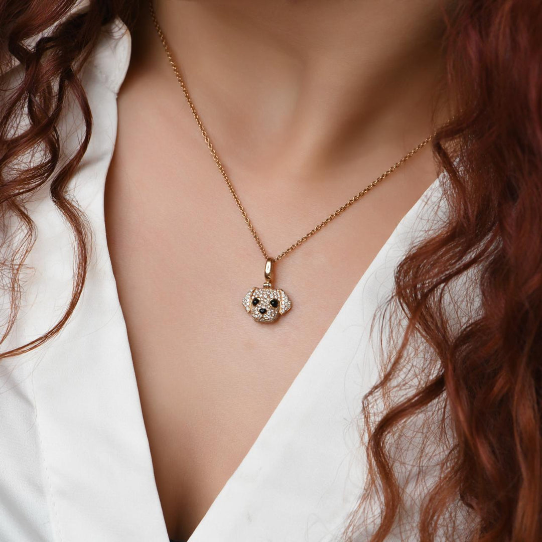 Authentic Qeelin Dog Pendant Necklace Diamond Onyx 18K Rose Gold