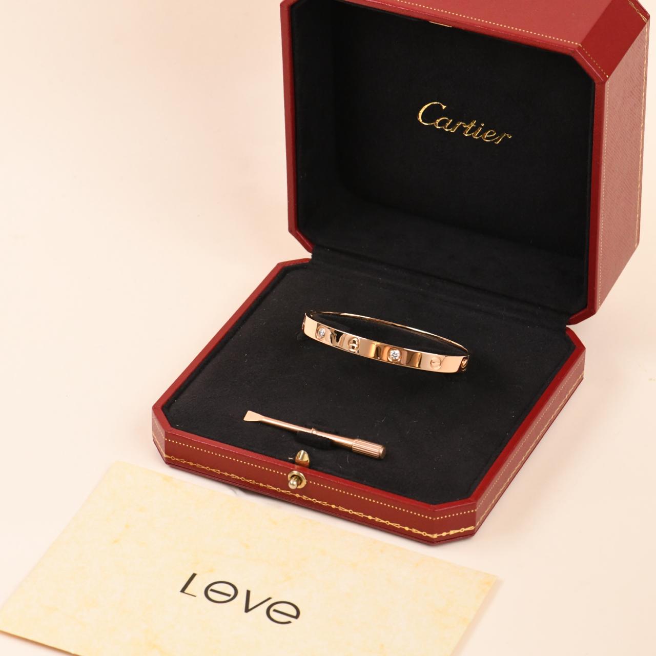 Cartier Love Bracelet Classic Model 4 Diamond 18K Rose Gold Size