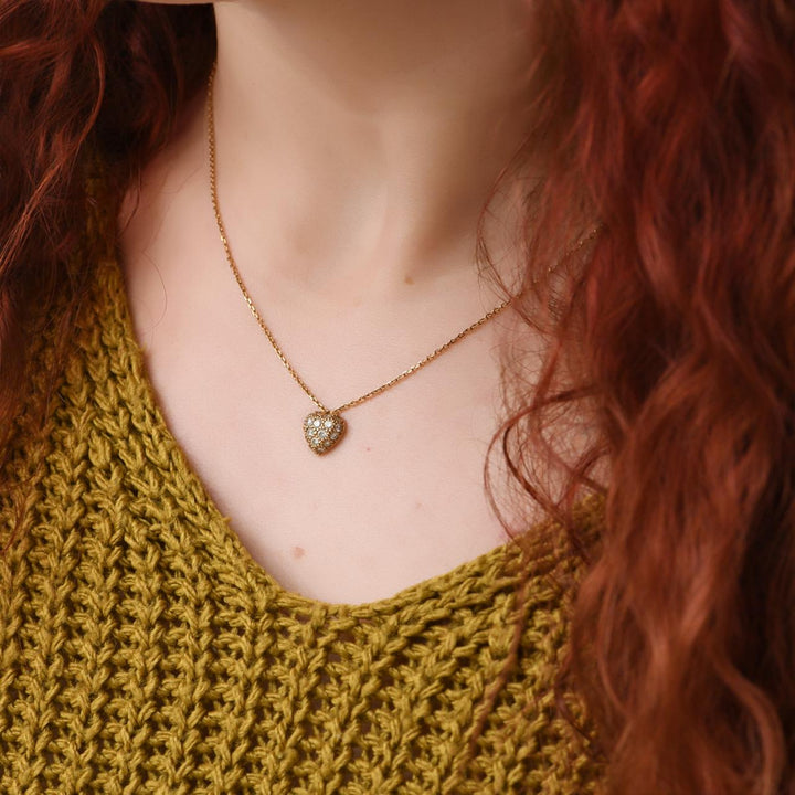 Used Authentic Cartier Pavé Diamond Heart Pendant Necklace in 18K Rose Gold