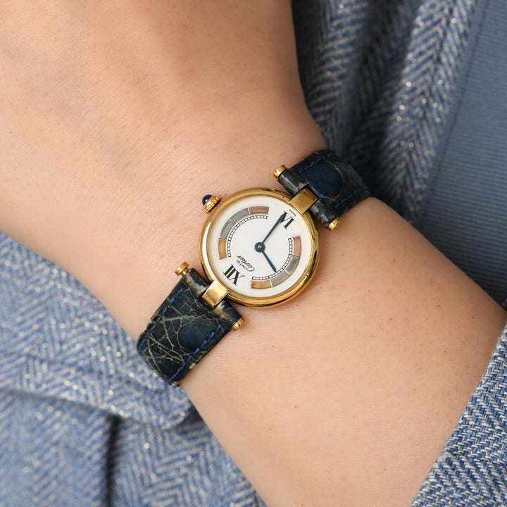 Used authentic Cartier Must de Cartier Tri-Colour Vermeil Watch, Small Model (W1006554)