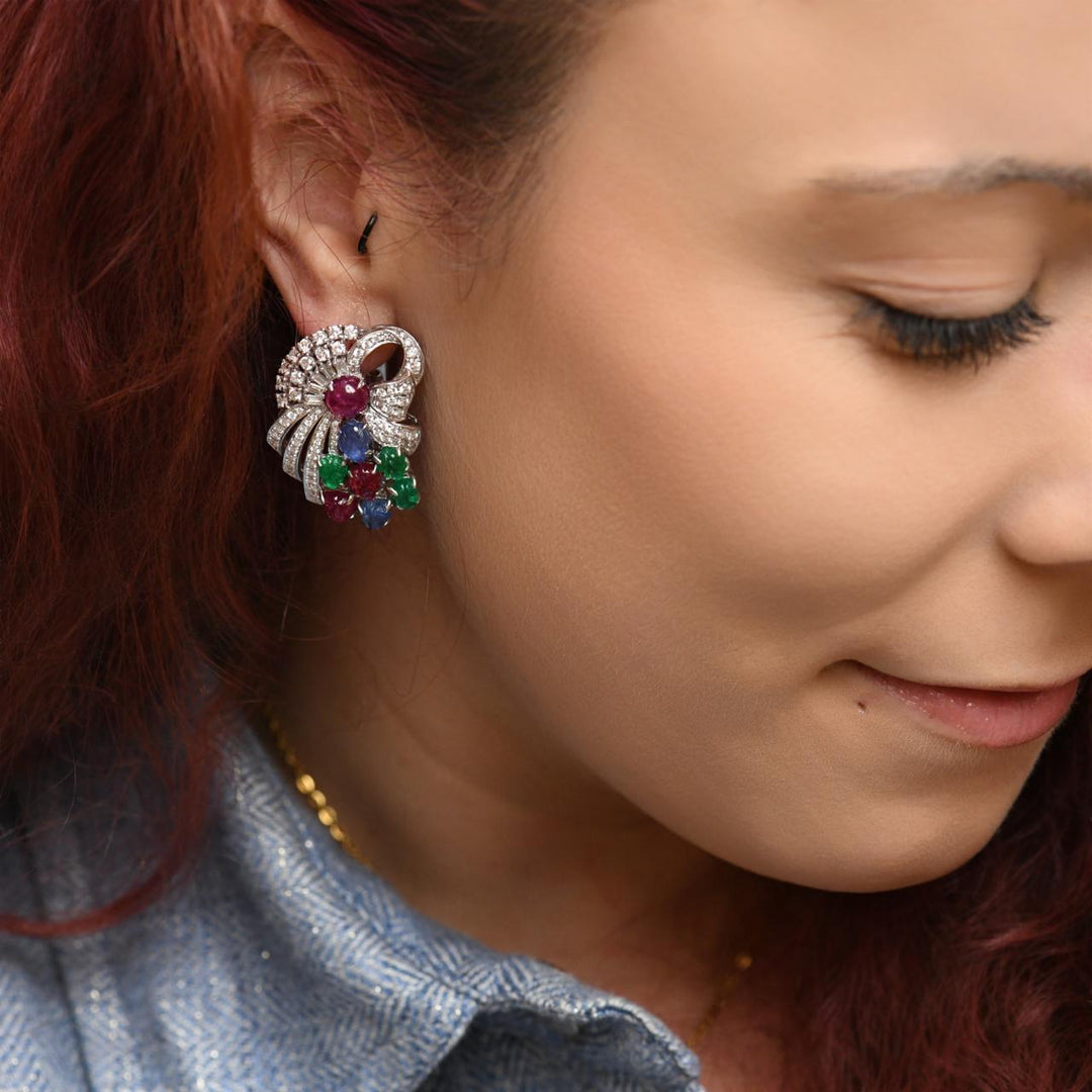 tutti frutti ruby emerald sapphire diamond earring