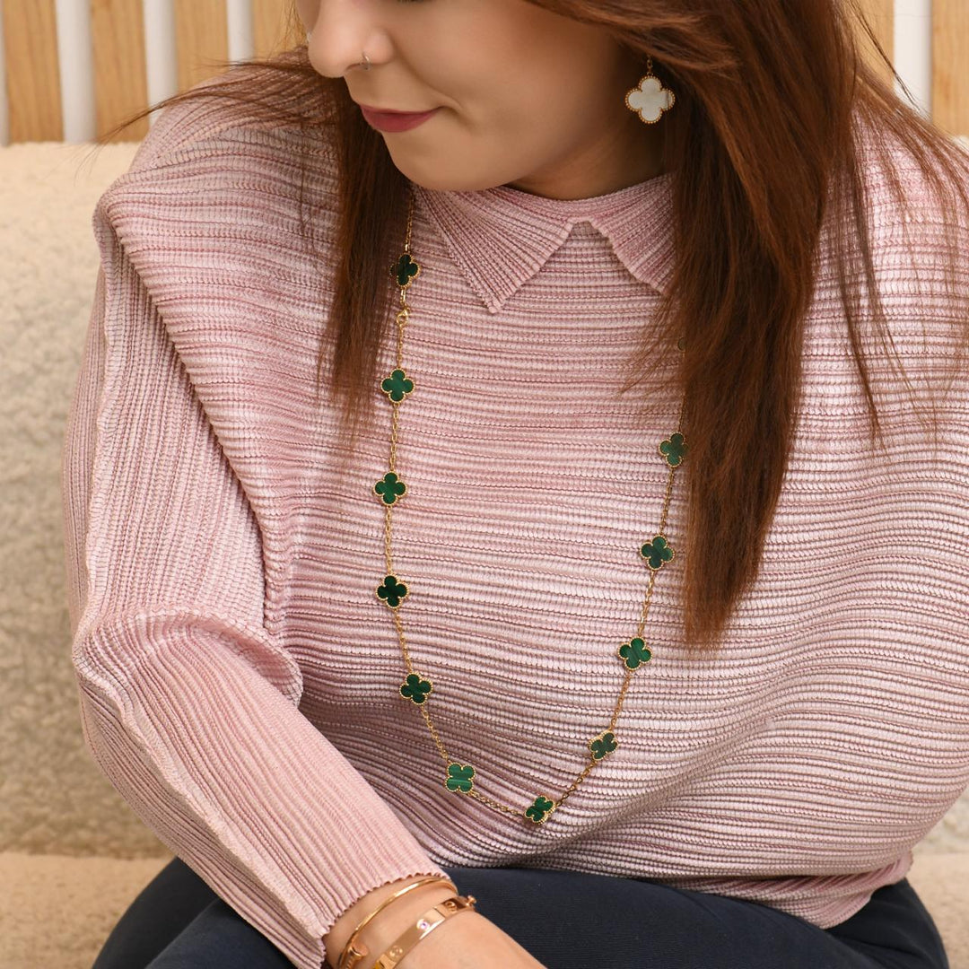 Authentic Preowned Full set Van Cleef & Arpels Vintage Alhambra Malachite 20 Motif Necklace