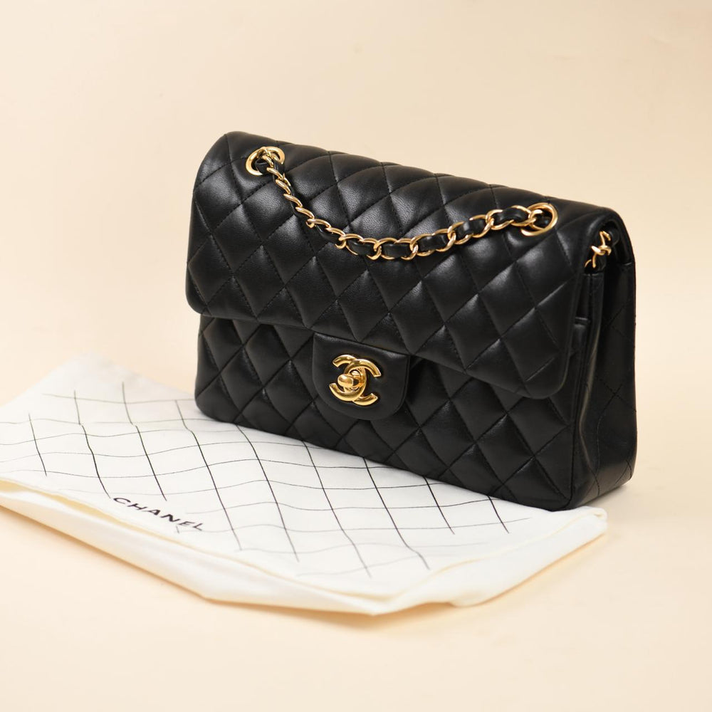 Preowned Authentic Chanel Classic Small Double Flap Lambskin Black Quilted Bag